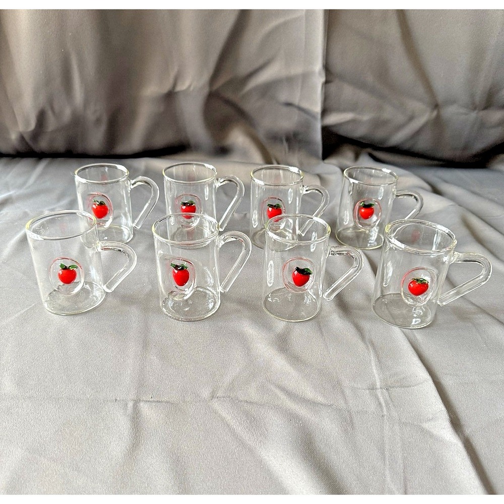 8 Rare Vintage 70s 3D APPLE‎ Shot Juice Glasses 3" Handle BOR EJ MASKINDISKAS